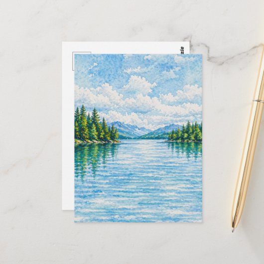 Bergsee-Waldlandschaft Postkarte (Vorderseite/Rückseite Beispiel)