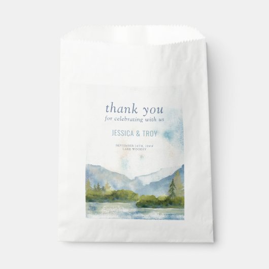Bergsee Wasserfarbe Dusty Blue Danke Geschenktütchen (Vorderseite)