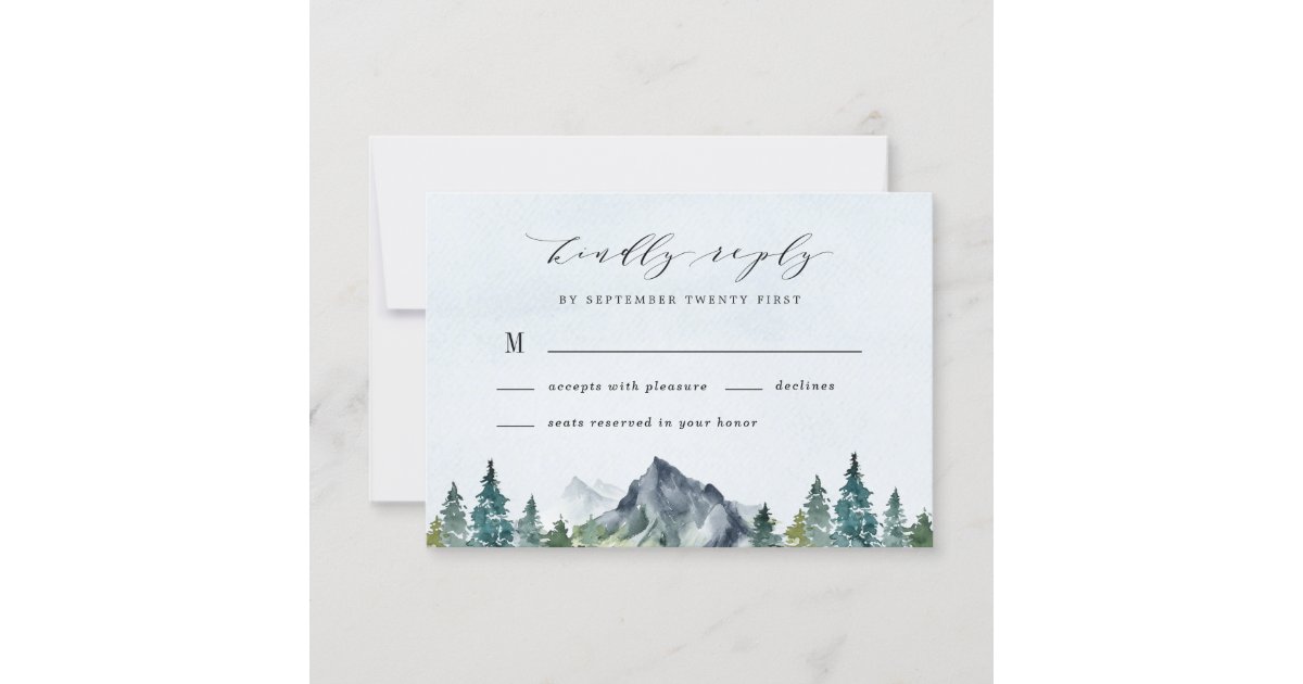 Bergsee Wasserfarbe Elegante Rustikale Hochzeit Rsvp Karte Zazzle De