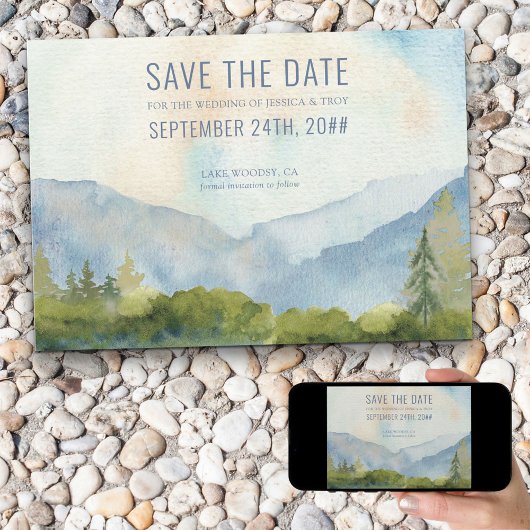 Bergsee-Wasserfarbe Staubblau Save The Date