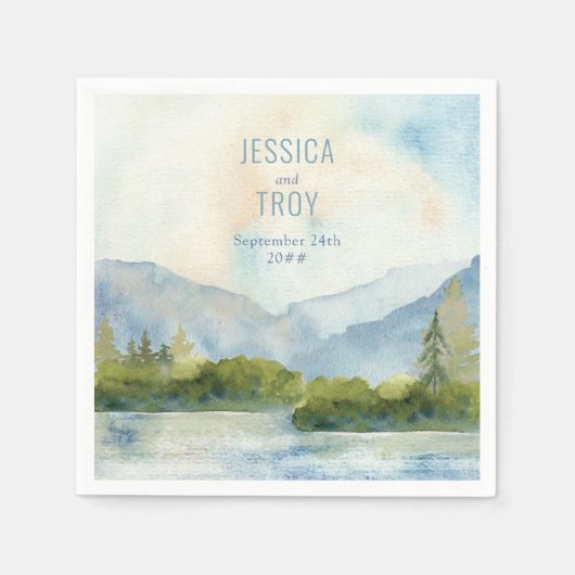 Bergsee Wasserfarben Personalisierte Hochzeit Serviette (Vorderseite)