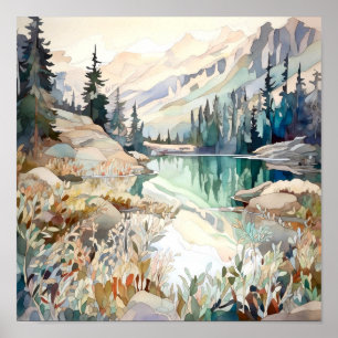 Bergsee Wasserfarbenen Malerei Kunst, Dichtung und Poster
