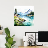 Bergsee Wasserfarbenen Malerei Kunst, Dichtung und Poster (Heimbüro)