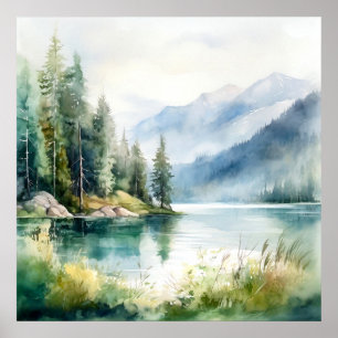 Bergsee Wasserfarbenen Malerei Kunst, Dichtung und Poster
