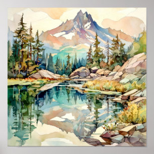 Bergsee Wasserfarbenen Malerei Kunst, Dichtung und Poster