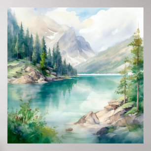 Bergsee Wasserfarbenen Malerei Kunst, Dichtung und Poster
