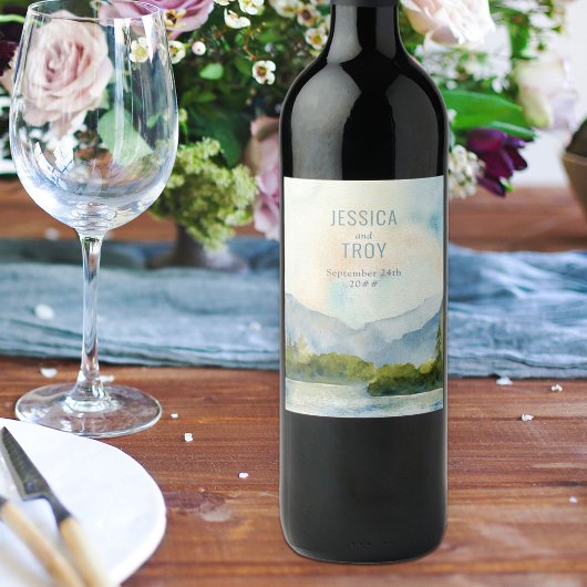 Bergsee Wedding Wasserfarbe Außenwelt Landschaft Weinetikett