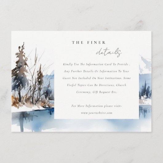 Bergsee Winterlandschaft Hochzeitsdetails Begleitkarte (Vorderseite)