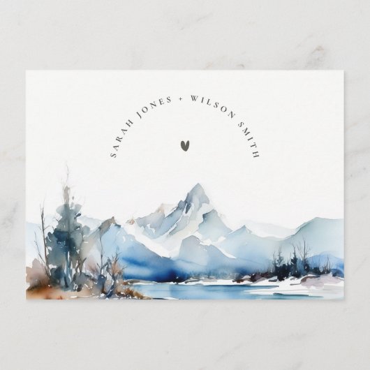 Bergsee Winterlandschaft Hochzeitsdetails Begleitkarte (Rückseite)