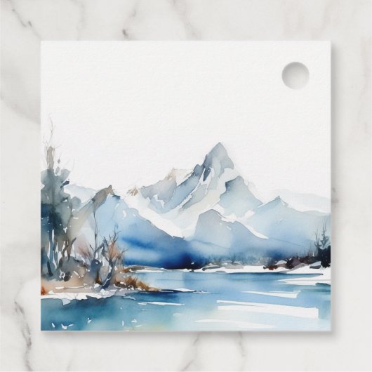 Bergsee Winterschnee Landschaft Hochzeit Geschenkanhänger (Rückseite)