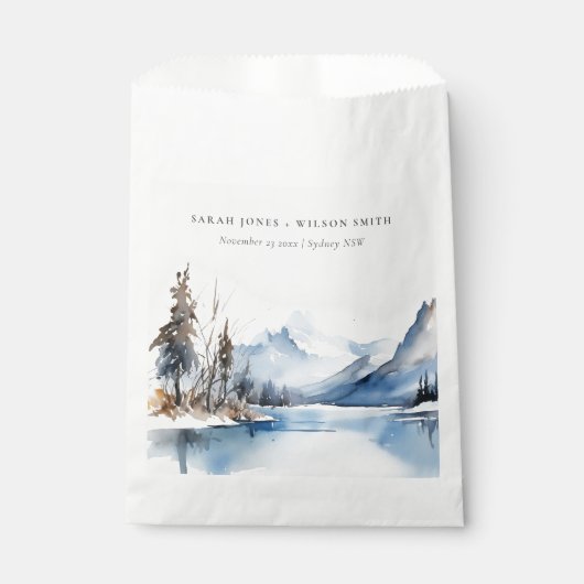 Bergsee Winterschnee Landschaft Hochzeit Geschenktütchen (Vorderseite)