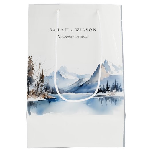 Bergsee Winterschnee Landschaft Hochzeit Mittlere Geschenktüte (Rückseite)