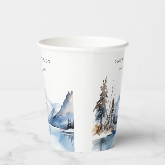 Bergsee Winterschnee Landschaft Hochzeit Pappbecher (Rechts)