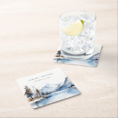 Bergsee Winterschnee Landschaft Hochzeit Rechteckiger Pappuntersetzer (Vor Ort)