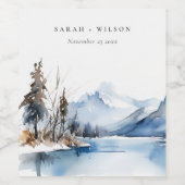Bergsee Winterschnee Landschaft Hochzeit Weinetikett (Einzelnes Label)
