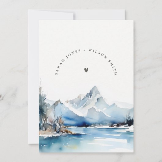 Bergsee Winterschnee Landschaft Verlobung Einladung (Rückseite)