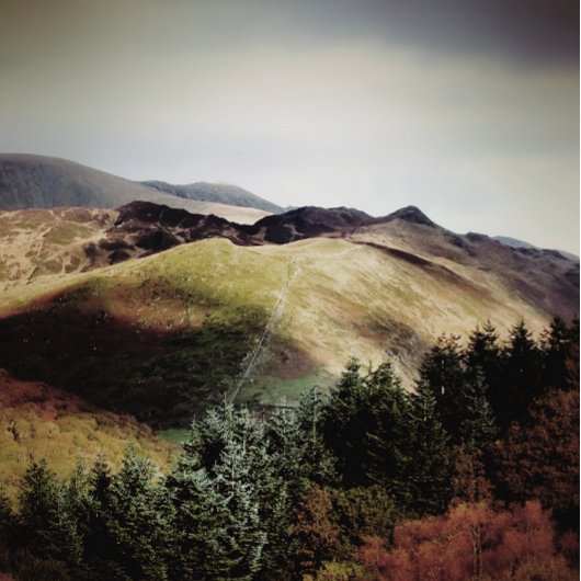 BERGSICHT AUF WALEN WANDTEPPICH MIT HOLZRAHMEN