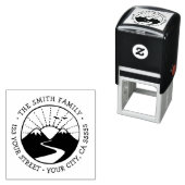 Bergsonnenaufgang whimsical Schriftart Rücksendead Permastempel (Beispiel)