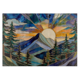 Bergsonnenuntergang Buntglas Schneidbrett Schneidebrett
