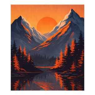 Bergsonnenuntergang Reflexion Feuerorange Himmel  Fotodruck