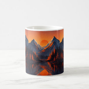 Bergsonnenuntergang Reflexion Feuerorange Himmel  Kaffeetasse