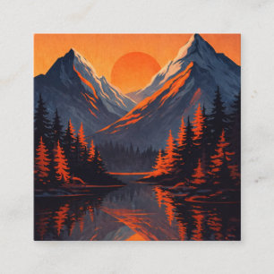 Bergsonnenuntergang Reflexion Feuerorange Himmel Quadratische Visitenkarte