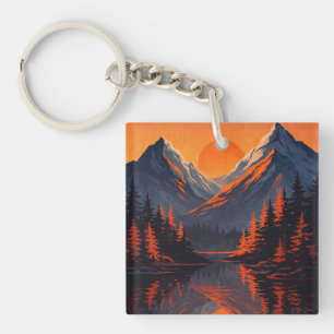 Bergsonnenuntergang Reflexion Feuerorange Himmel  Schlüsselanhänger