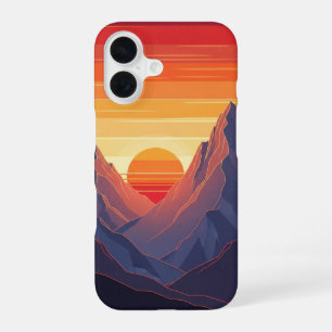Bergsonnenuntergang Retro Vintage Kunst iPhone 16 Hülle