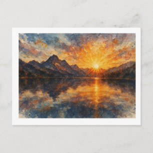 Bergsonnenuntergang über dem See, Postkarte