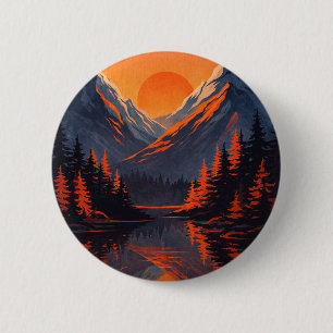 Bergsonnenuntergangsreflexion Feuerorange Himmel  Button