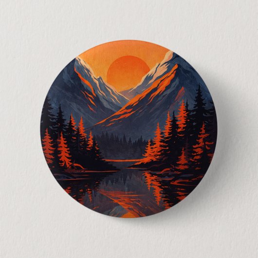 Bergsonnenuntergangsreflexion Feuerorange Himmel  Button (Vorderseite)