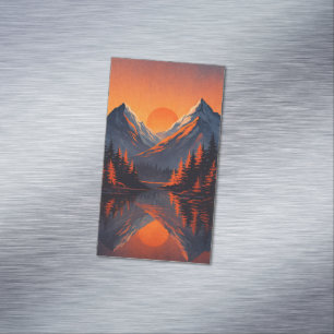 Bergsonnenuntergangsreflexion Feuerorange Himmel Magnetische Visitenkarte
