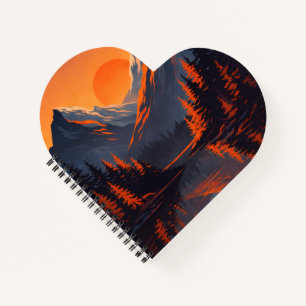Bergsonnenuntergangsreflexion Feuerorange Himmel Notizblock