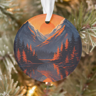 Bergsonnenuntergangsreflexion Feuerorange Himmel  Ornament