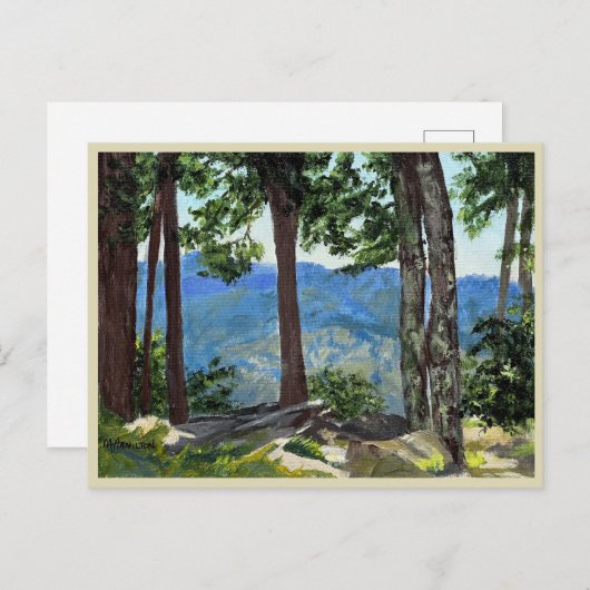 Bergspitzen mit Aussicht Bäume Ferne Täler Kunst,  Postkarte (Vorne/Hinten)