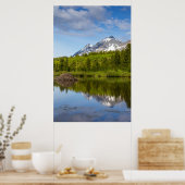 Bergspitzen spiegeln sich in einem Biberteich wide Poster (Küche)