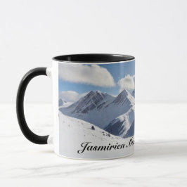Bergsteigen mit Kletterersilhouette und Bergen Tasse