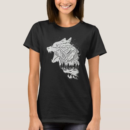Bergsteiger Berge Wanderwälder Howling Wolle T-Shirt (Vorderseite)