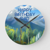 Bergszene Malerei glücklich Geburtstag Vater Runde Wanduhr (Vorderseite)