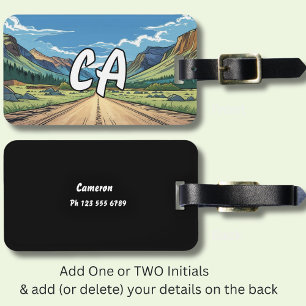 Bergszene mit Initialen & Kontakt auf der Rückseit Gepäckanhänger