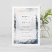 Bergszene Rustikaler Blue Ridge Romantische Hochze Einladung (Stehend Vorderseite)