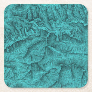 Bergtopografische Karte Blau  Rechteckiger Pappuntersetzer