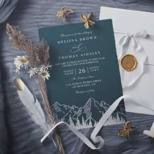 Bergwald Bäume Kiefer Rustikal Elegante Hochzeit Einladung
