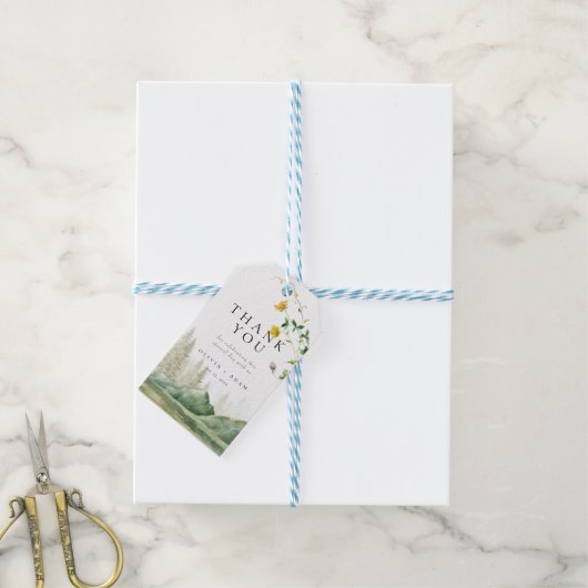 Bergwald Boho Wildblume Rustikale Hochzeit Geschenkanhänger (Mit Garn)