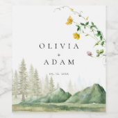 Bergwald Boho Wildblume Rustikale Hochzeit Weinetikett (Einzelnes Label)