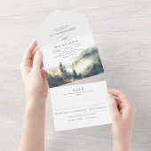 Bergwald Fog Abend Landschaft Hochzeit All In One Einladung (Abreißen)