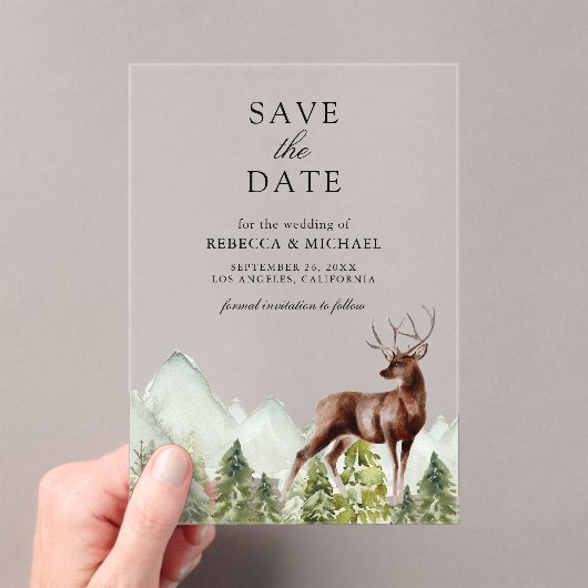 Bergwald-Hochzeit rettet das Datum Acryleinladungen (Insitu (Handheld))