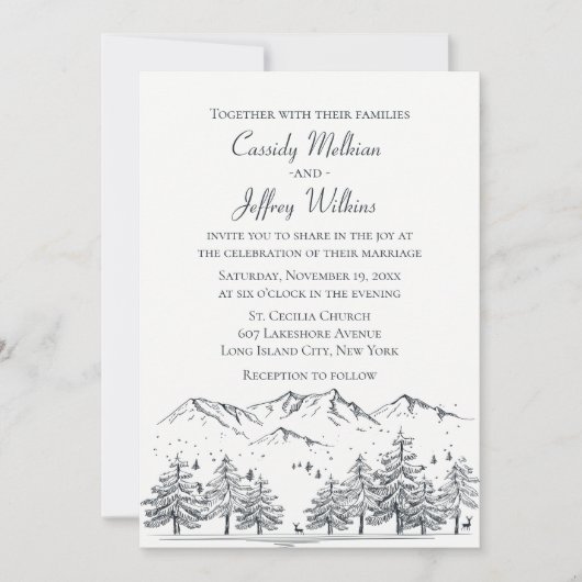 Bergwald Hochzeit Schwarz-weißes Land rustikal Einladung (Vorderseite)