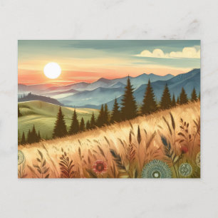Bergwald Hügel Land Boho Natur Postkarte