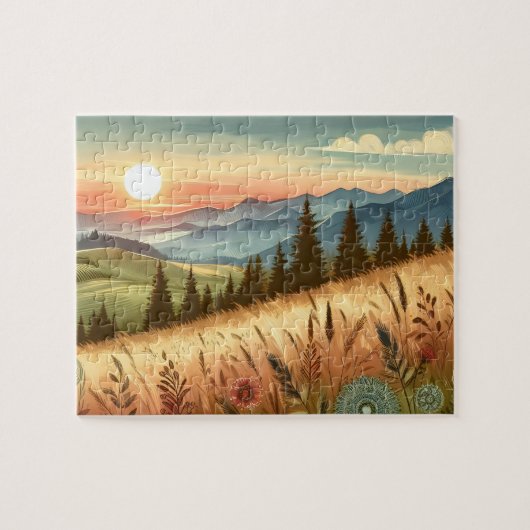 Bergwald Hügel Land Boho Natur Puzzle (Horizontal)
